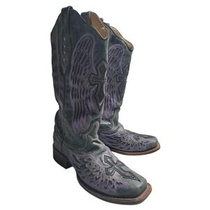 Corral Vintage Sequin Wing & Cross Inlay Boots Black/Purple Women's 9.5 Western